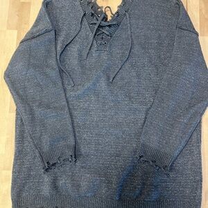 Daytrip Charcoal Lace-Up V-Neck Sweater